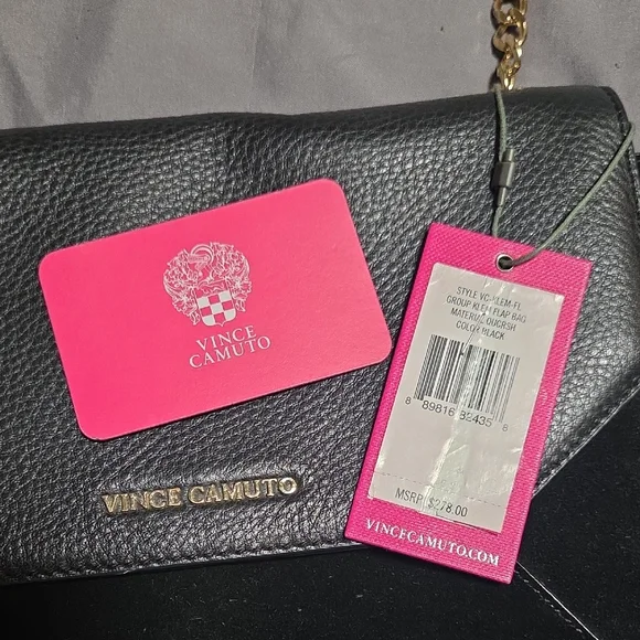 Vince Camuto Black Suede Leather Shoulder Bag with Gold Chain - Picture 3 of 16